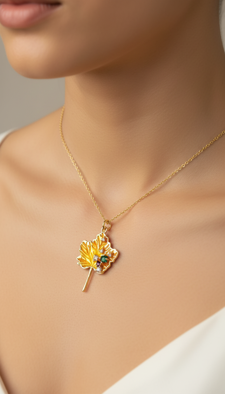 Maple leaf charm 18k gp chain