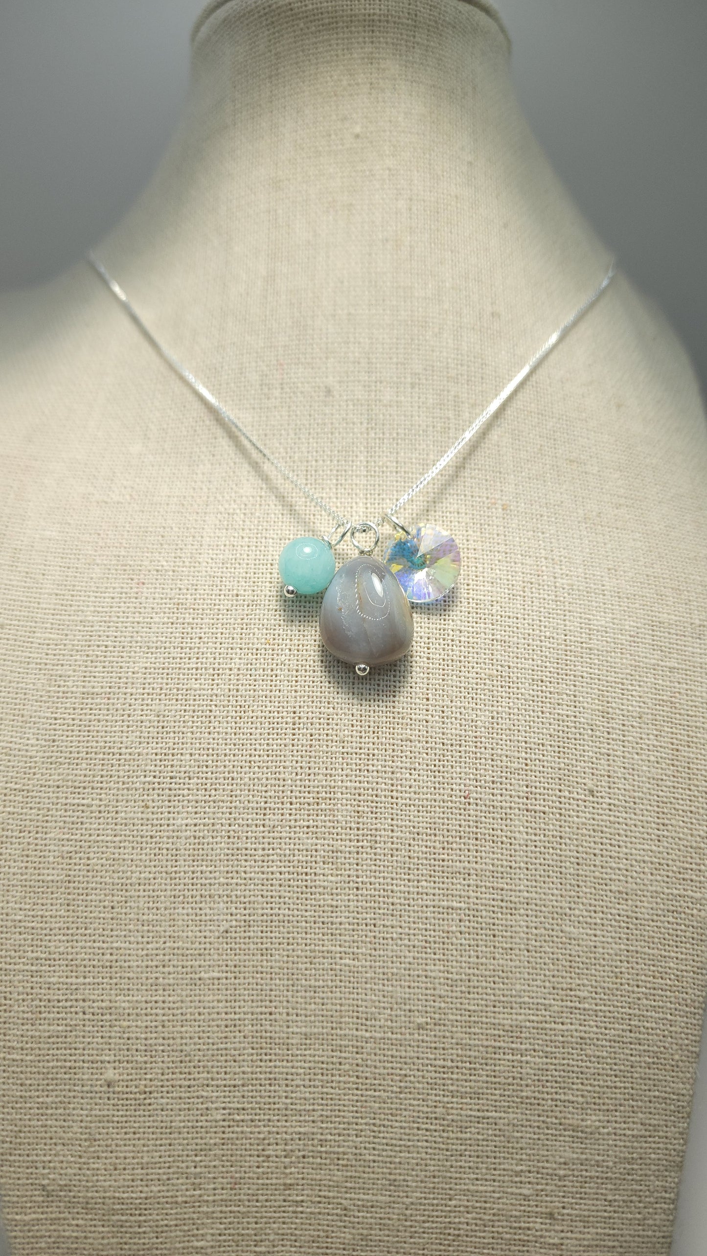 Agata Stone and Swarovski Glass charm