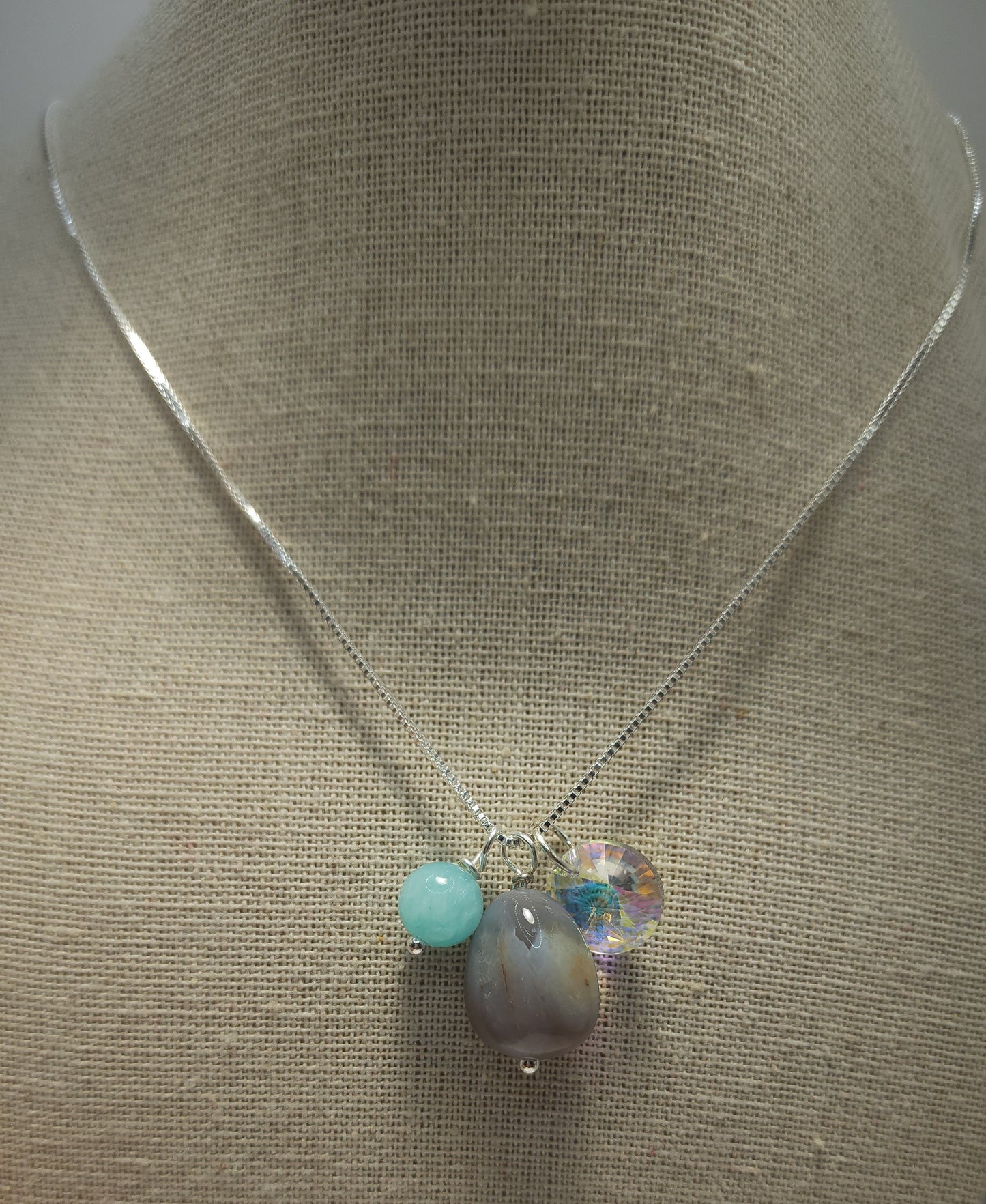 Agata Stone and Swarovski Glass charm